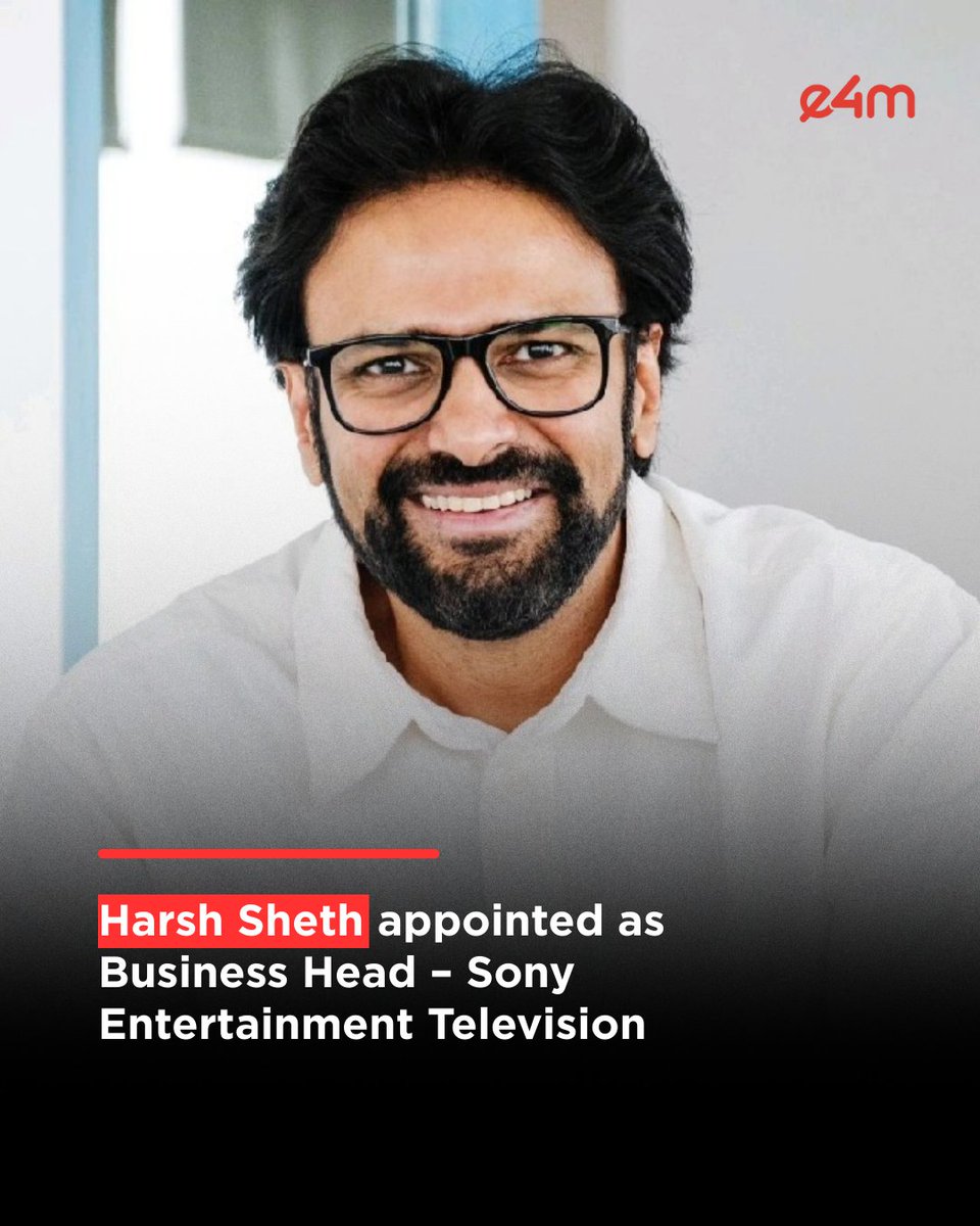 e4mtweets's tweet image. Harsh Sheth appointed as Business Head – Sony Entertainment Television.
He brings close to two decades of experience in building and scaling high-impact media businesses across television and digital platforms.

Read more : exchange4media.com/people-movemen…

#e4m #appointment #leadership