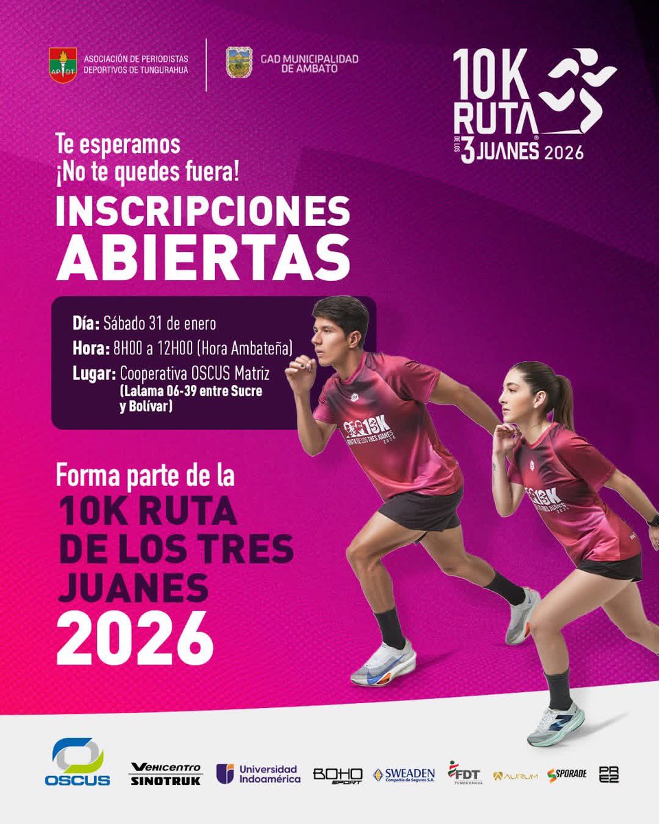 !Últimos días de inscripción!😱😱
¡No te quedes fuera!

📅  Viernes 6 de febrero| 19h00

Todos los corredores inscritos participan en el sorteo de un Camión SINOTRUK de @vehicentroec 

💵 Valor: $30

👉 web: vehicentro.com/10krutadelostr…
📍Cooperativa OSCUS – Matriz