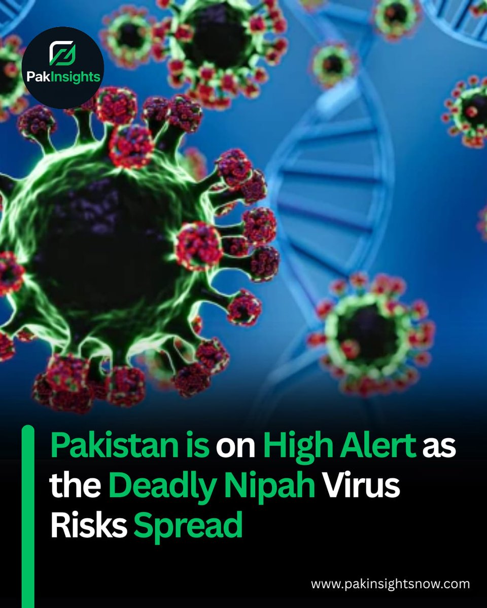 pakinsightsnow's tweet image. Pakistan on high alert as deadly Nipah virus risks spread. Fever, headache &amp;amp; breathing difficulties are key symptoms. Airports &amp;amp; isolation centers ready. Follow health alerts &amp;amp; preventive measures. #nipahvirus #pakinsightsnow #pakistanalert #healthsafety