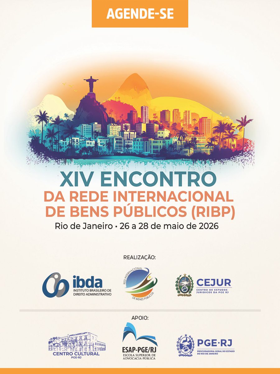 ibda_diradm's tweet photo. De 26 a 28 de maio, o Rio de Janeiro recebe o XIV Encontro da Rede Internacional de Bens Públicos (RIDP), reunindo especialistas para debates internacionais sobre bens públicos.
Realização: IBDA, RIDP e Centro de Estudos Jurídicos da PGE-RJ.
Inscrições: https://t.co/69r1RzWvww https://t.co/0PI2WTPnci