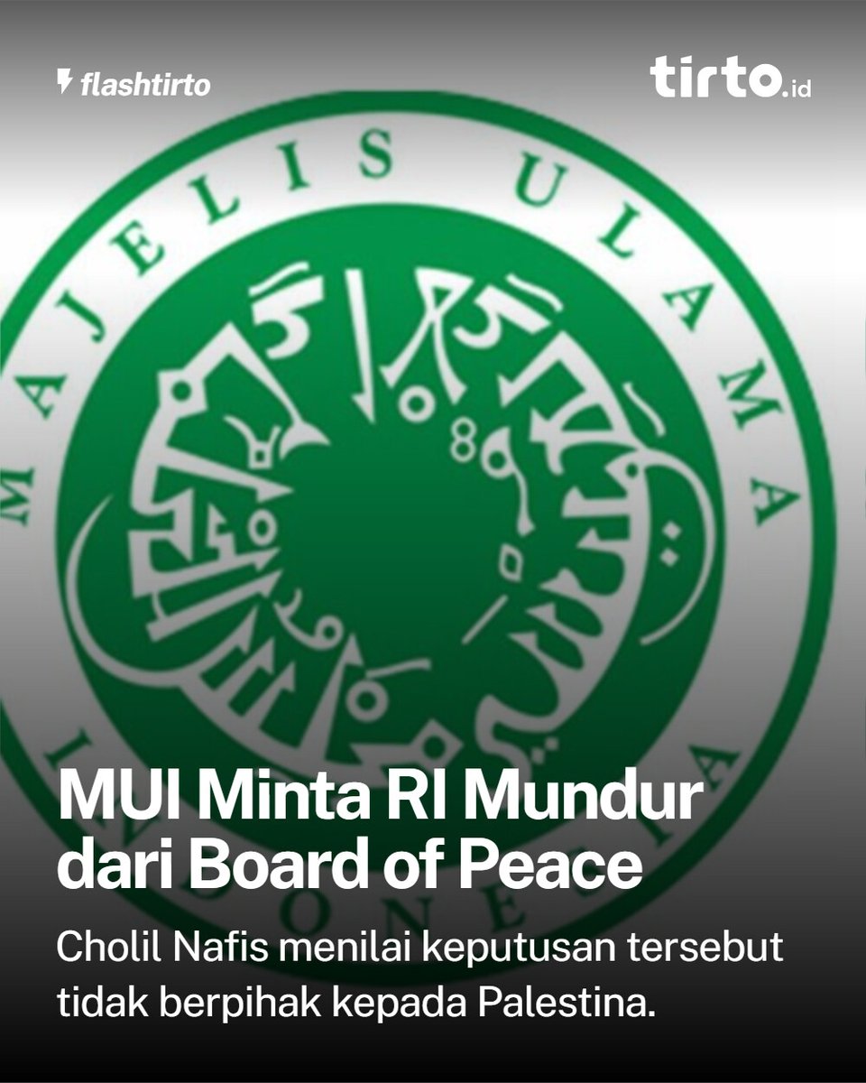 MUI sudah meminta RI untuk mundur dari Board of Peace.
Bayangin harus ngeluarin uang buat dikelola Trump + sebarisan dengan Israel. Semakin hari, kebijakan negeri ini soal Palestina semakin mengecewakan!
