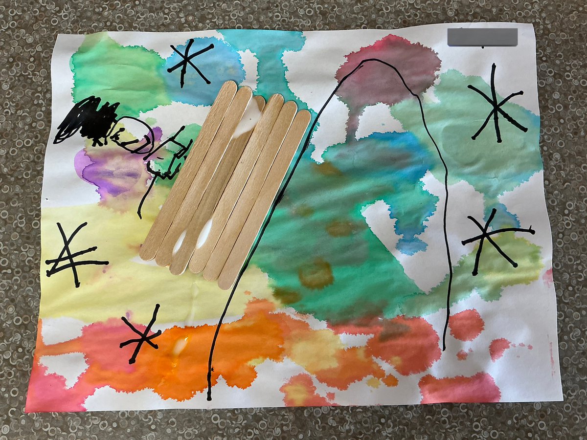 Inspired by the book ‘6 Sticks’ by Molly Coxe, Z.R. created a unique picture of a toboggan using six popsicle sticks.  “Get up the hill.  Go tobogganing.  3, 2, 1, Go!” said Z.R.