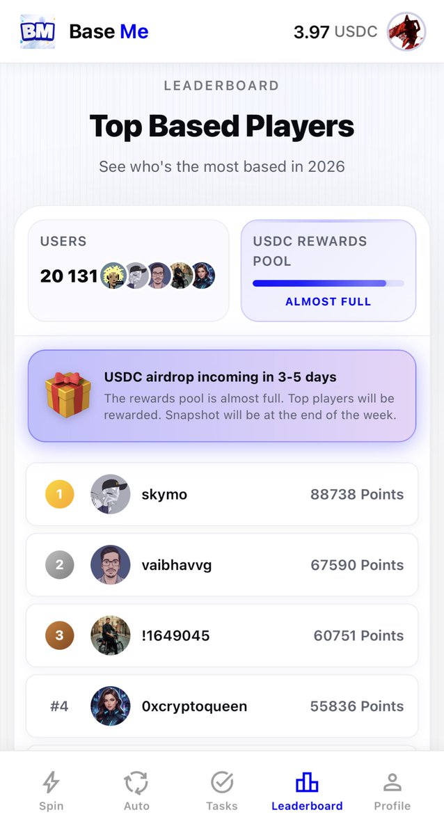seems like I’ve built a solid portfolio already

4 days ago i launched my first mini app on <a href="/base/">Base</a> called “base me”

what have we achieved so far?

20k users onboarded and actively using <a href="/baseapp/">Base App</a> and “base me”

at least 20k people now know about the <a href="/base/">Base</a> team and how they look