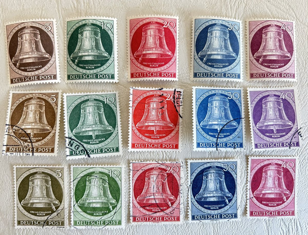 Germany Berlin 1951/53, Freedom Bell, Bell clapper facing, left, middle, right #philately #stamps #stampcollecting #briefmarken #timbre #sellos #francobolli #postzegels #classicstamps