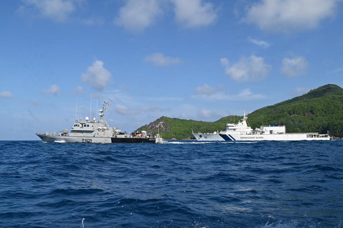 hci_seychelles's tweet photo. Namaste India! 

PS Zoroaster of the Seychelles Coast Guard has set sail alongside ICGS Sankalp to take part in prestigious international maritime events being conducted by @indiannavy  including International Fleet Review 2026 and  #MILAN2026. A reliable maritime neighbour, Seychelles and India remain committed to exchange best practices enhancing maritime security and defence cooperation between the two nations. 
  
@MEAINDIA 
@IndiannavyMedia #UnitedThroughOceans
#IFR2026