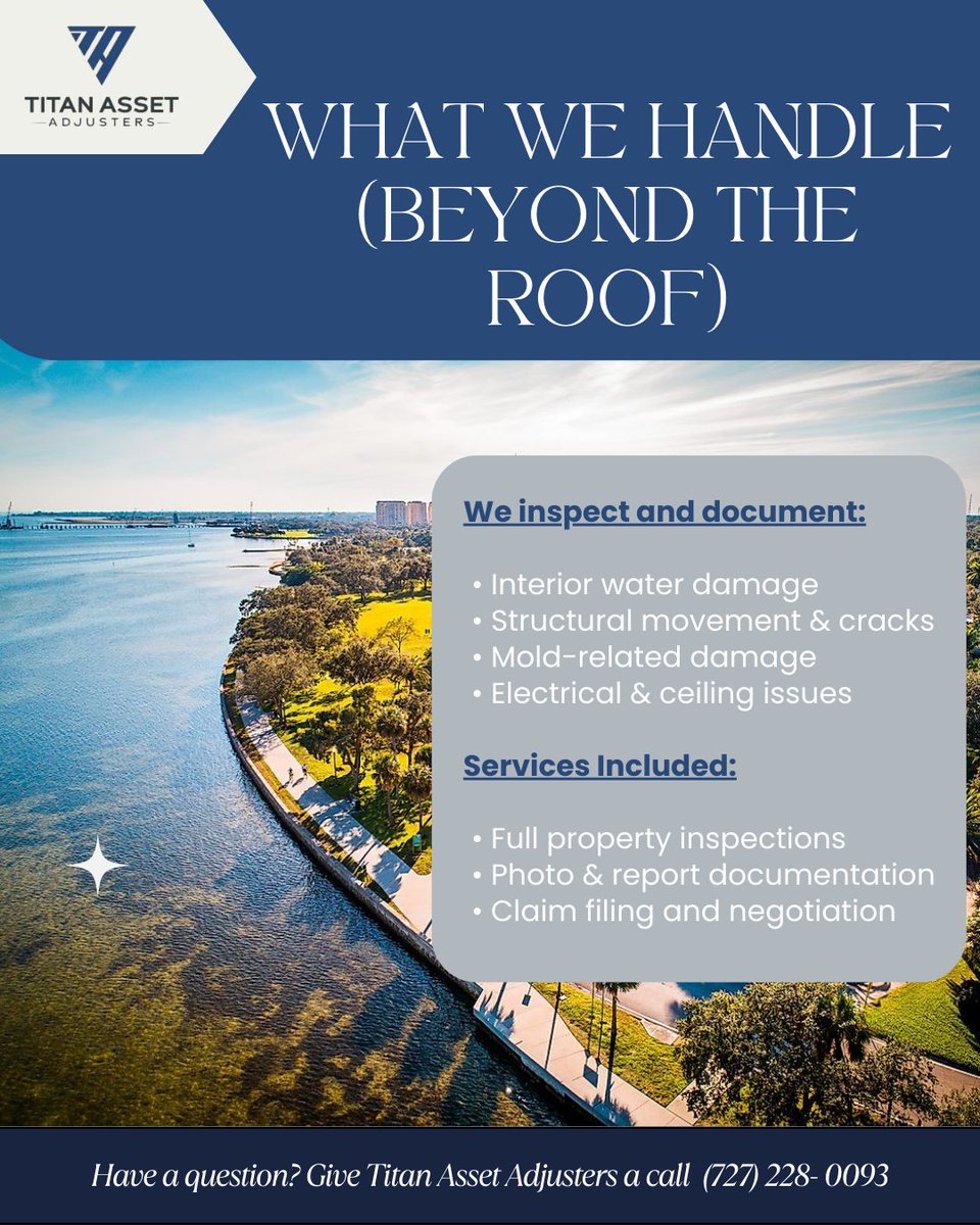 Titan_Asset's tweet image. Damage goes beyond the roof.
We document water, structural, mold &amp;amp; electrical issues to protect your claim.
📞 (727) 228-0093
#PublicAdjuster #HiddenDamage #FloridaClaims #TitanAssetAdjusters