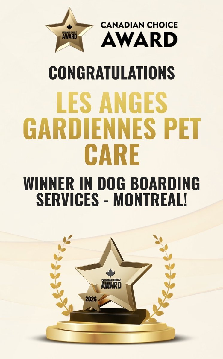 lesangesmtl's tweet photo. So proud that we have WON 🏆  the best #canadianchoiceawards for Pet Boarding #pets #dogs #bunnies #cats #smallanimals . Thank you to our Amazing Angels , our Clients and especially our furry babies who show us how much we mean to them every day 🙏🌸. #ndg #montreal #homeboarding https://t.co/oPnXROgbbX