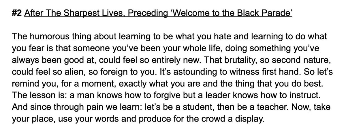 # 2

this speech is about transformation, turning into a person you don’t recognise. this is almost certainly regarding the (re)conditioning process, a process that seems to brainwash people in becoming docile servants of draag.