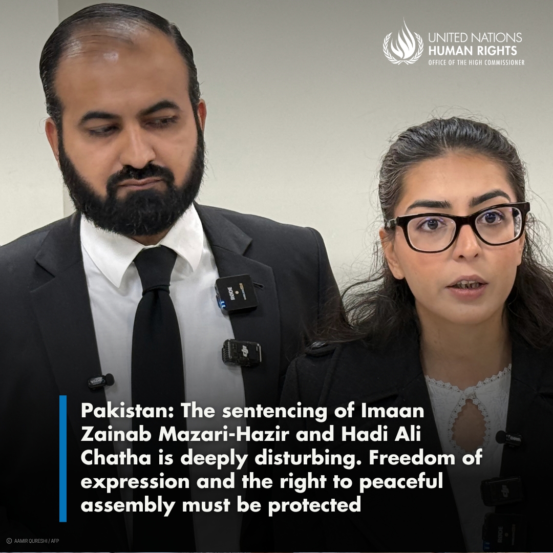 #Pakistan: The conviction &amp; sentencing of Imaan Zainab Mazari-Hazir &amp; Hadi Ali Chatha under the Prevention of Electronic Crimes Act (PECA), following fair trial concerns, is deeply disturbing.  This case highlights the danger of this law being used to suppress dissent.  We urge