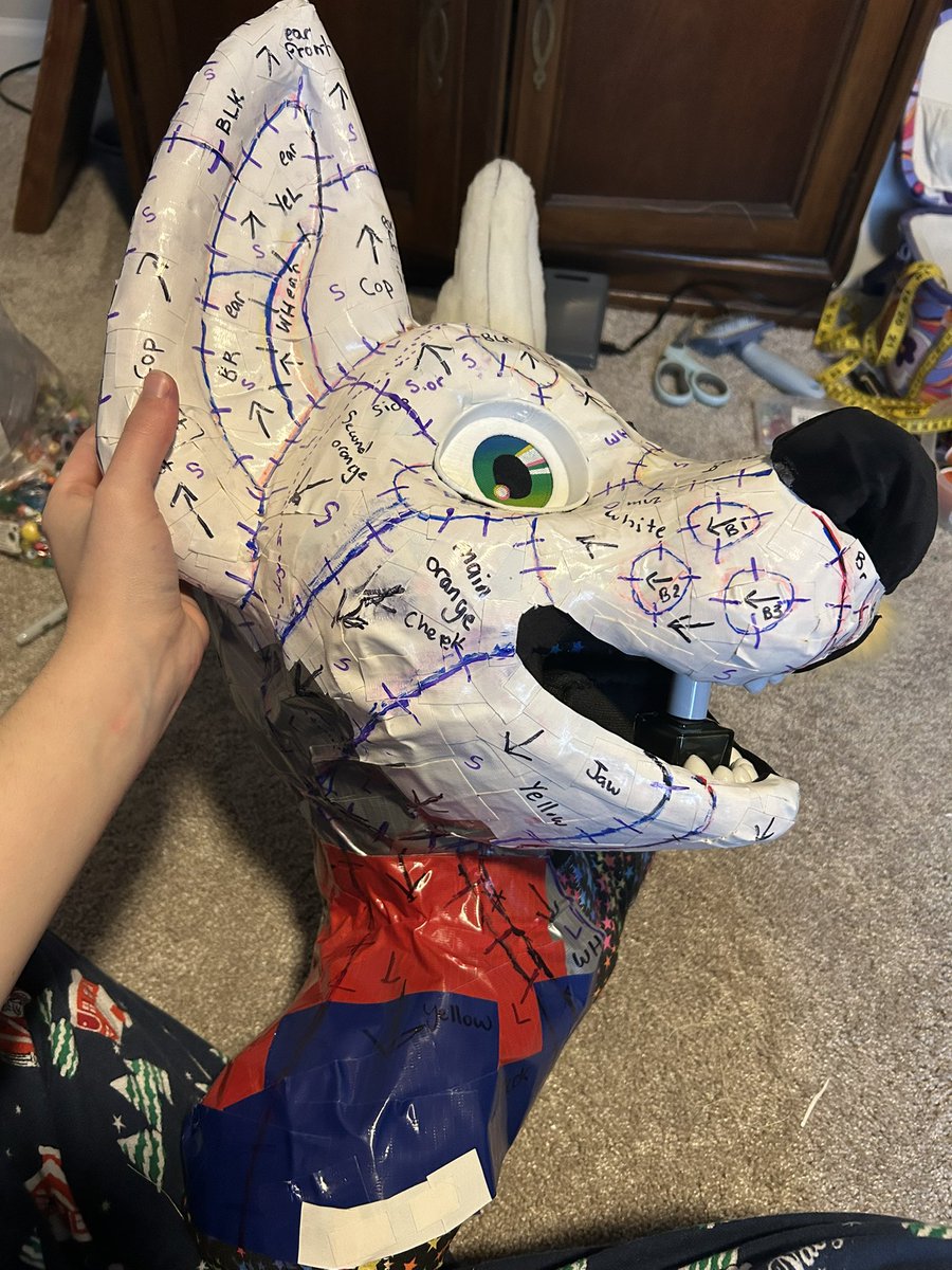squibbz0's tweet photo. updates on the fursuit premade! Hes all patterned up, as well as ive made him a pickable nose, and two magnetic detachable cacti plush that can go on his head!! #fursuit #fursuitmaker #furry https://t.co/K849R6zkTN