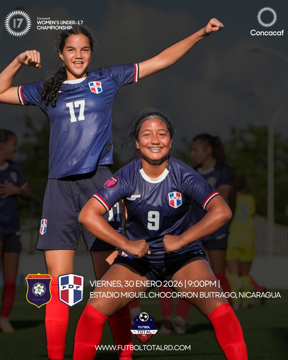 FutbolTotalRD's tweet photo. 🇩🇴 ¡POR EL LIDERATO DEL GRUPO A! 🔥
Tras golear 7-0 y 11-0, nuestra Sub-17 Femenina busca recortar la distancia de +27 que tiene Nicaragua. ¡Cada gol cuenta para la clasificación! ⚽️💨
🆚 Belice 🇧🇿
🗓️ Viernes 30/01
🕘 9:00 PM
📍 Nicaragua
#Sedofutbol #CFFU17 #ConcacafW https://t.co/KneCi1ujha