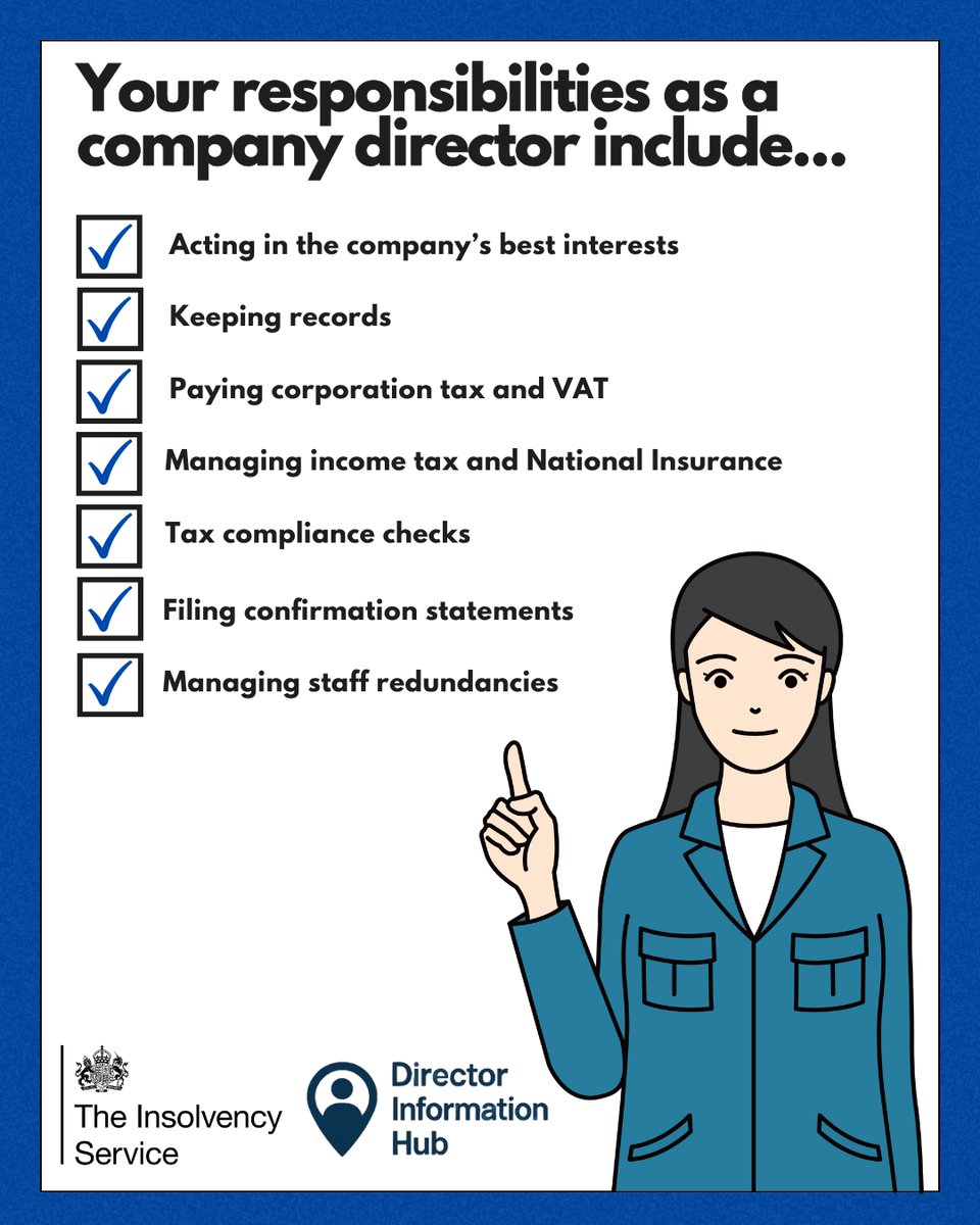 🚨 Company Directors - Know Your Responsibilities!

As a company director, you are responsible for key statutory duties and obligations. Understanding them is essential for running your company effectively. 

Our Director Information Hub gives you all the guidance you need to run