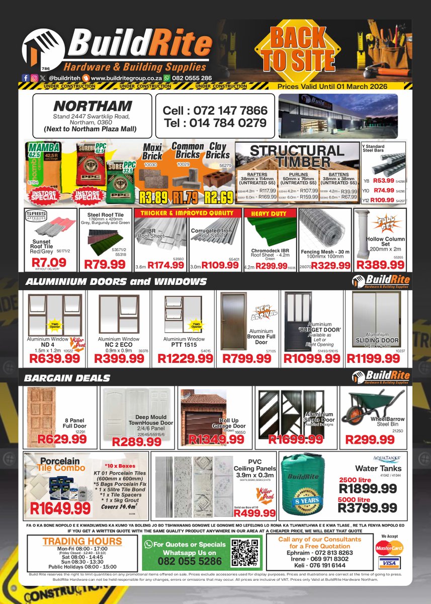 BuildriteH's tweet image. BuildRite Hardware Back to Site Sale is now on at Northam... Are you ready these and many more Amazing deals!!!😁

#northam #waterberg #thabazimbi #Limpopo #0360 #014 #buildrite #buildritehardware #hardware #hardwarestore #affordable #dream