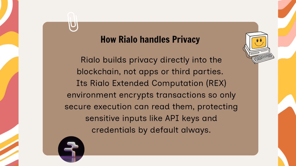 asuzu_a's tweet photo. How Rialo Handles Privacy

@RialoHQ is built on the assumption that privacy is the missing piece in the blockchain adoption puzzle. 

Rialo offers a super modular infrastructure that integrates privacy-preserving confidential computation as a protocol native primitive.