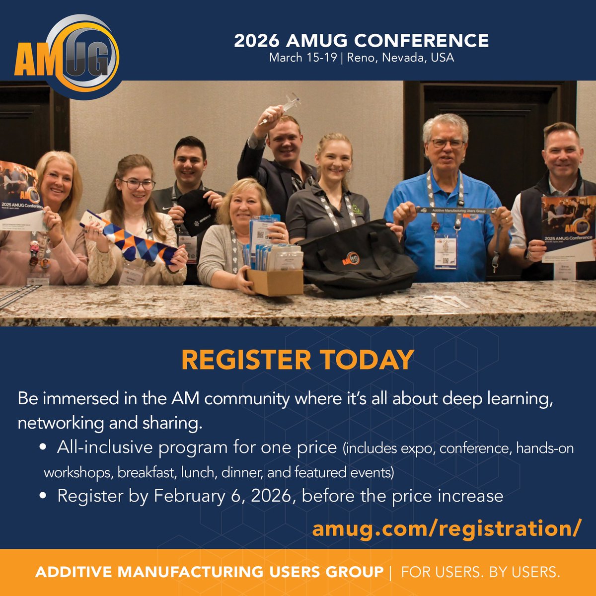 AdditiveMFGUG's tweet photo. Get immersed in the BEST user group in #AdditiveManufacturing 🔥

🔹 Connect with real AM users 
🔹 Get hands-on 
🔹 Earn Continuing Education credits 
🔹 Shorten your AM learning curve 
🔹 All-inclusive experience

💰 Register by February 6 to save!

#AMUG #ForUsersByUsers https://t.co/bG2il8kkjY