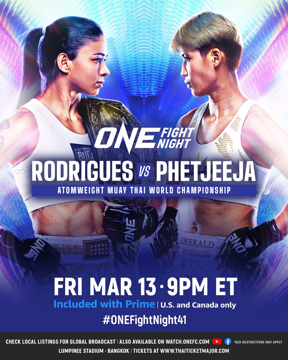 QUEEN VS. QUEEN 👑 Phetjeeja looks to become a two-sport World Champion against Allycia Hellen Rodrigues in a clash for the women's atomweight Muay Thai throne at ONE Fight Night 41 on <a href="/PrimeVideo/">Prime Video</a>! Who wins on March 13?

#ONEFightNight41 | Fri Mar 13 at 9PM ET
🇺🇸🇨🇦 Watch Live on
