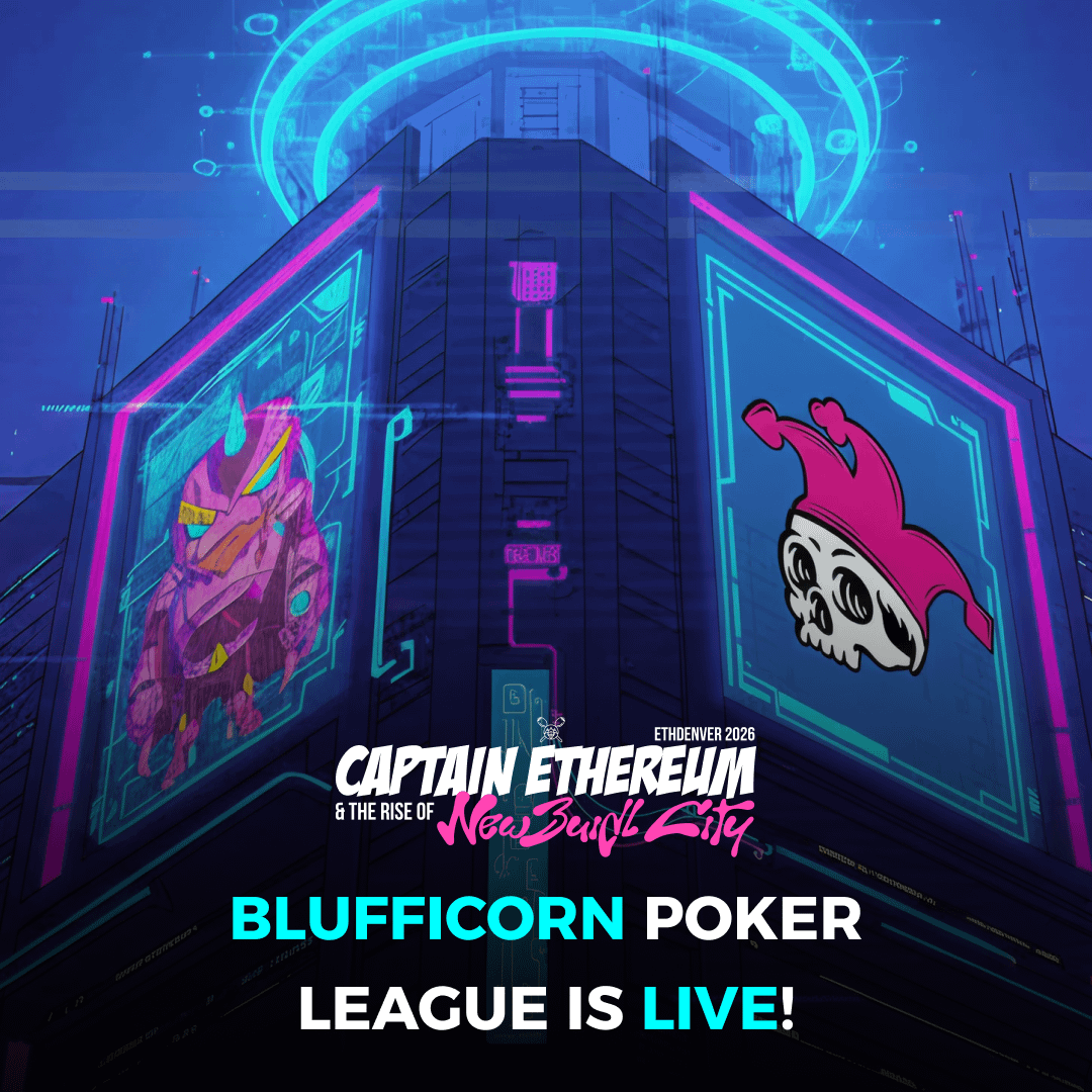 Blufficorn Poker League returns tonight 🃏

Join us for a night of cards, strategy, and community, with a chance to win some $SPORK.

No buy-in, and first-timers are always welcome.

7 PM MT / 9 PM ET.

Presented by <a href="/TezzaPoker/">Tezza Poker</a>.

ethdenver.com/poker