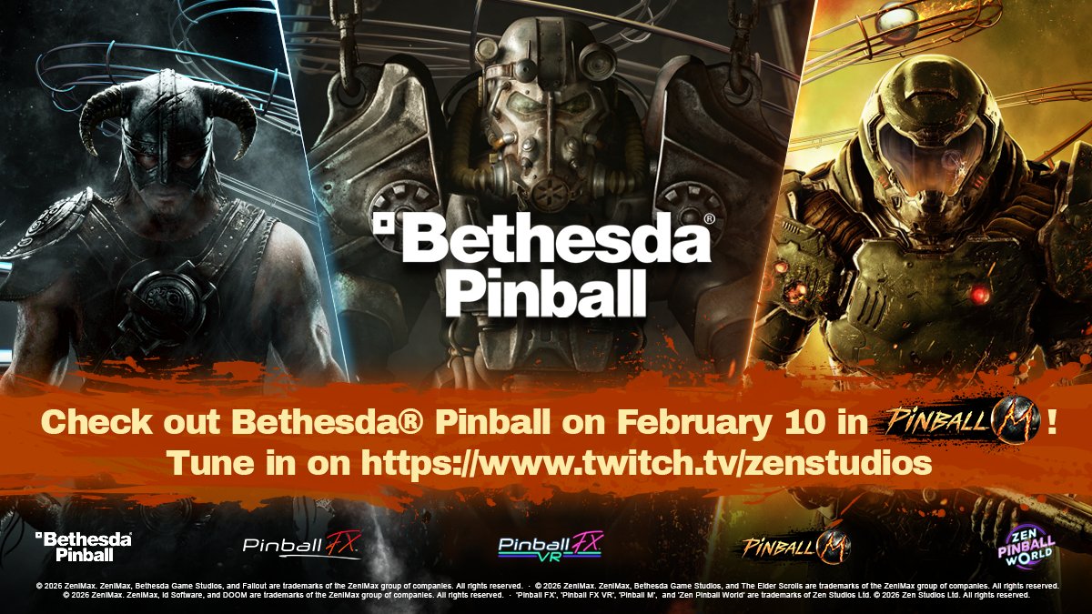 Get ready for a first look at Bethesda® Pinball with Balti next Tuesday at 9 AM PT / 5 PM BST on the Zen Studios Twitch channel!

Bethesda® Pinball is making a comeback, so let’s kick things off in style!

📺twitch.tv/zenstudios

#Stream