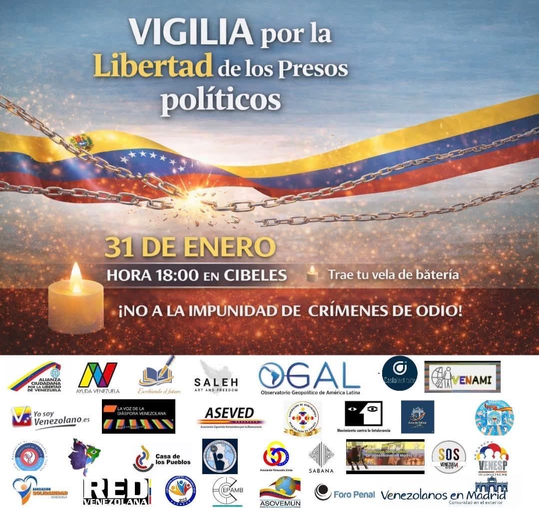 Acompáñanos este sábado 31 a exigir la liberación de TODOS los presos políticos en Venezuela, no puede haber transición ni democracia con represión #MadridConVenezuela #EspañaConVenezuela