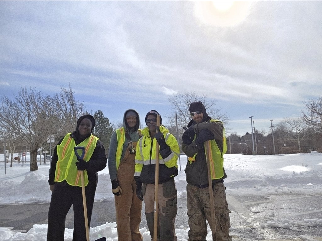 Shout out to our amazing custodial crew! They have been out since Wednesday picking at ice and  removing snow for our students and staff to have a safe return! You all are amazing, thank you!