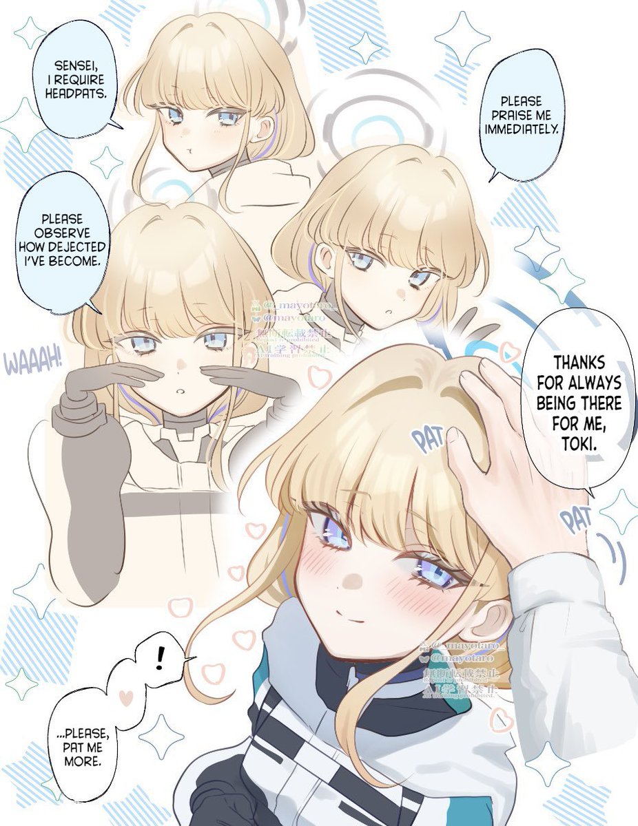 meteor_zetsu's tweet photo. English Translation!
Artist commentary: Toki demanding headpats.

#BlueArchive https://t.co/yt6Ni7F4nE