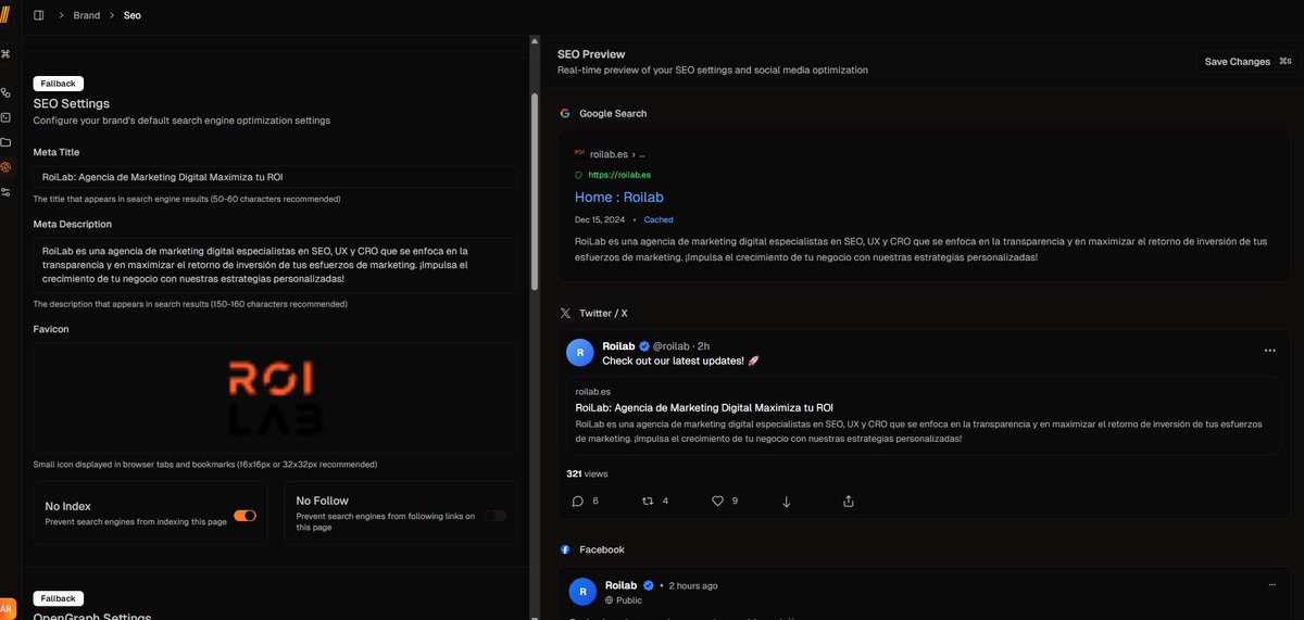 Ajustes SEO, indexación, Open Graph, y mucho más