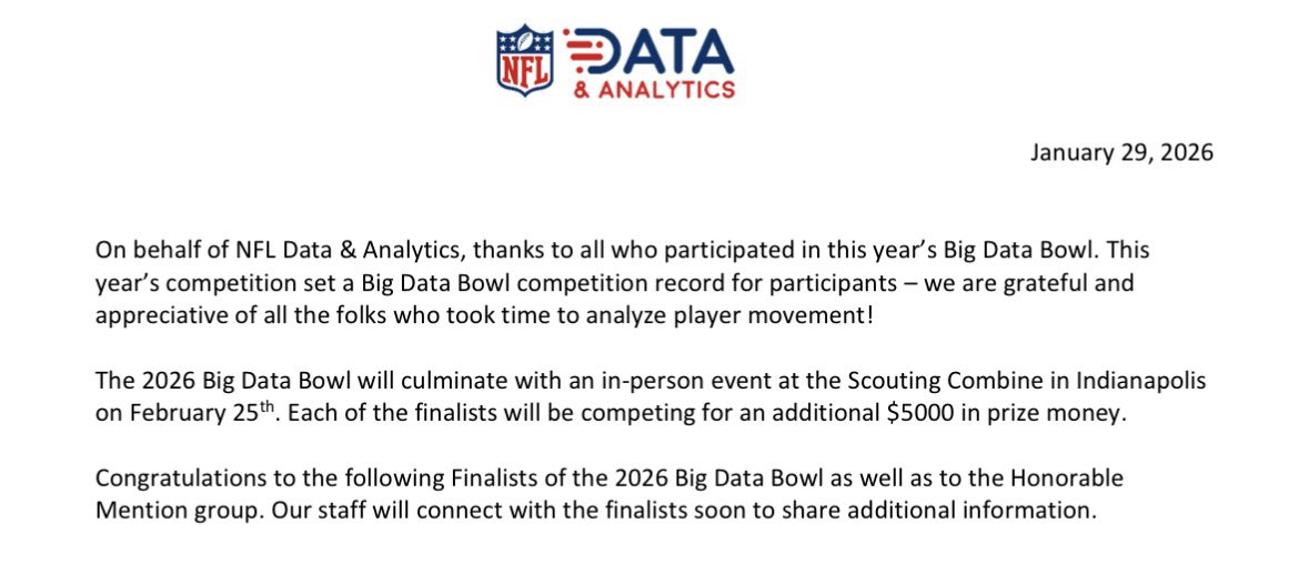 DataWithBliss's tweet image. Congrats to the finalists and honorable mentions for the 2026 #BigDataBowl Analytics Track