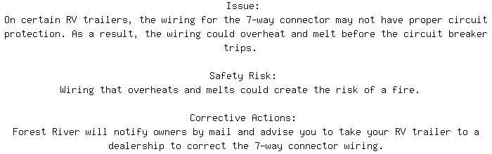 CanadianRecalls's tweet image. Safety Recall for 2026 FOREST RIVER CHEROKEE Electrical. Approx. 12 units affected.