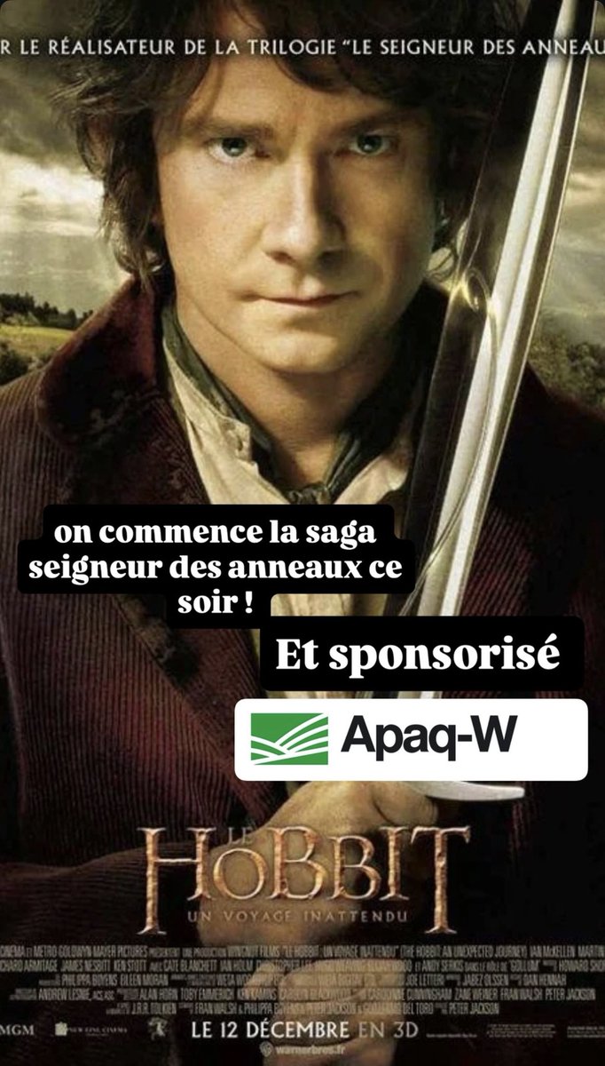 Ce soir live le Hobbit !!! 

Et sponsorisé par Apaq-W