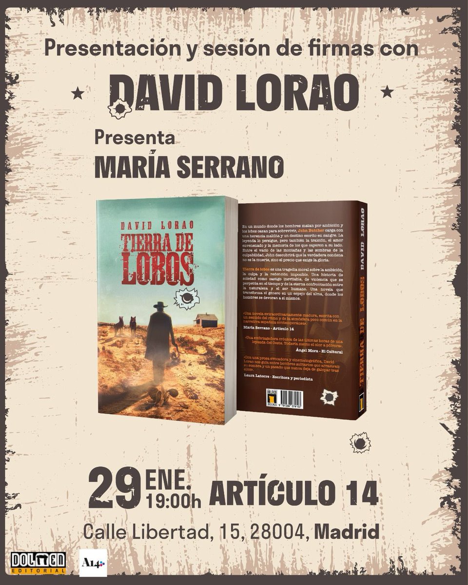 uriondo's tweet photo. Esta tarde estaré con @goonielor para que me firme el ejemplar de #TierradeLobos que voy a comprarle. Me pedí el primer sitio en la cola en cuanto me dijo que lo estaba escribiendo. Si os parece que me cuelo, tenedlo en cuenta... Y si no os parece bien, ¡desenfundemos! https://t.co/Xyw85NPbpN