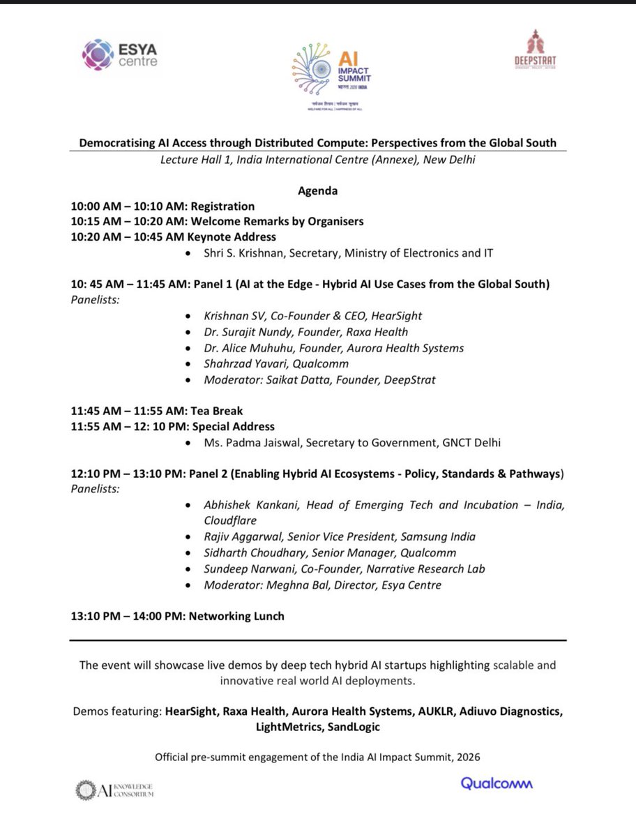 PadmaDc's tweet photo. A Pre AI Impact Summit Event #DemocratizingAI requires shifting compute access beyond hyperscale data centers.#Distributedcompute using #edgedevices, #microdatacenters, idle GPUs, #decentralizednetworks offers an inclusive,context based,efficient in drawing realistic inferences . https://t.co/LpfuLnQkBF