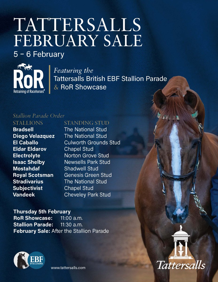 Don't miss the Tattersalls <a href="/BritishEBF/">British EBF</a> Stallion Parade and <a href="/RoRlatest/">RoR</a> Showcase taking place before the #TattsFebruary Sale on 5th February.

More info ➡️ t.ly/TbTB1