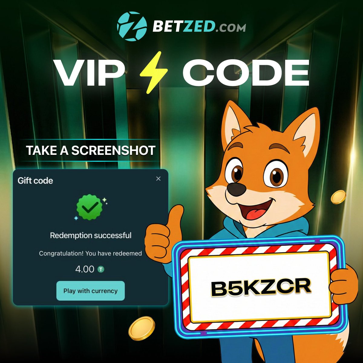 🎉 $4 code available now

CODE: B5KZCR

Requirement: Wager $12000 during the last 7 days
➡️ Redeem here: betzed.com/rewards?c=XBon…

Claim instantly and enjoy every spin 💎

📸 Take a screenshot of your successful code redemption and comment to receive a Surprise Gift! 🎉
(👍 Like &amp;
