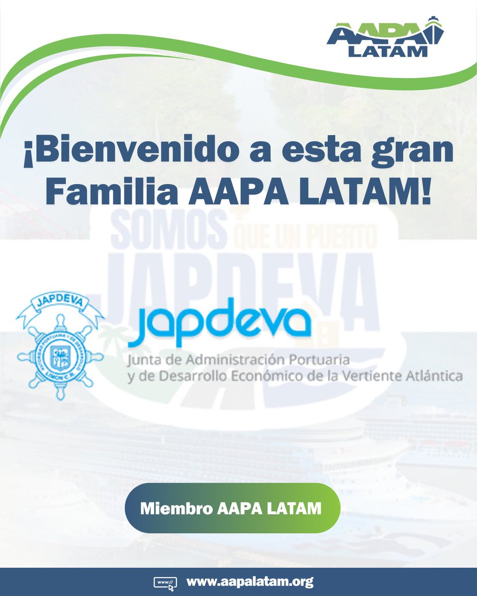 AAPALATAM's tweet image. 🚢 Damos la bienvenida a JAPDEVA como nuevo miembro de AAPA LATAM. Saludamos a Sucy Wing, Presidenta Ejecutiva, y a su equipo, quienes se suman para fortalecer la integración, el desarrollo portuario y la competitividad del sector en la región. 🤝
#AAPALATAM #JAPDEVA