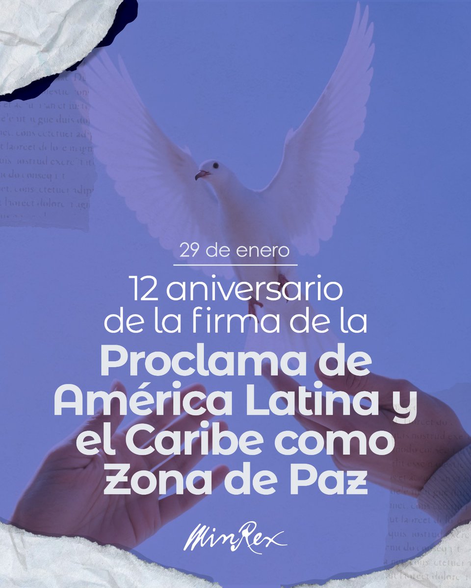 Hace 12 años, los Jefes de Estado y Gobierno de la región firmaron la Proclama de América Latina y el Caribe como #ZonaDePaz en la Cumbre de la CELAC en La Habana.