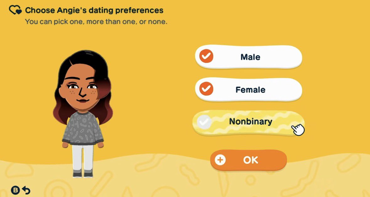 orandaorbit's tweet photo. NONBINARY OPTION AND COMPLETE DATING PREFERENCES. WE WON !!!!!!!!!!!!!!!!!#TomodachiLifeLivingTheDream #TomodachiLife https://t.co/VtmWz6Lgf1