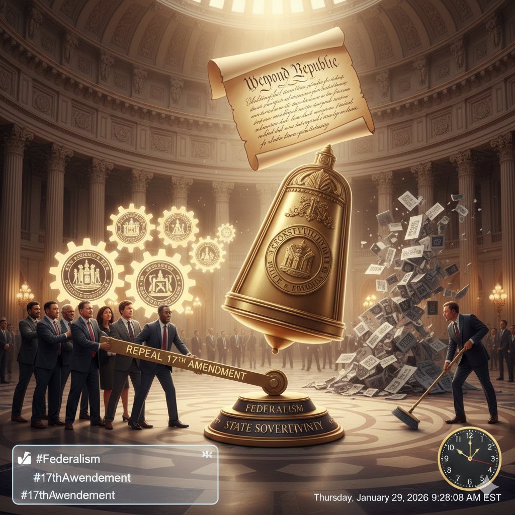 NewfoundStudio's tweet image. Returning Senatorial selection to state legislatures restores the "simpatico" link of power. It ends the "Salami Tactics" that fragment our republic and forces the Senate to protect state sovereignty from federal overreach.
#Federalism #17thAmendment