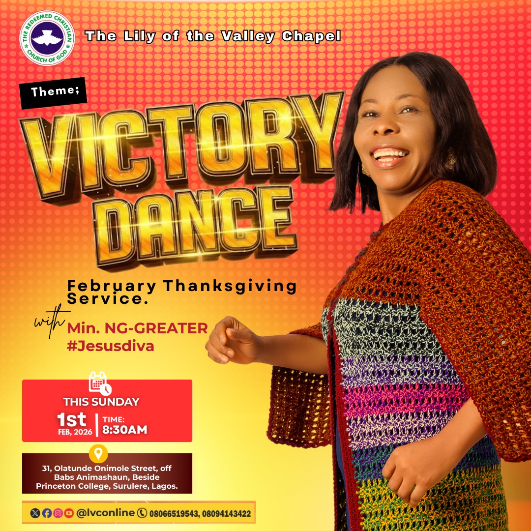 lvconline's tweet photo. RCCG FAST/PRAYER  starts this Sunday-Feb. thanksgiving service ...

Join us as we prophetically declare our victory from the start (Day 1) with our VICTORY DANCE.

We shall also end it in victory with another VICTORY DANCE on the last day of the fast. https://t.co/00K5FyGj16