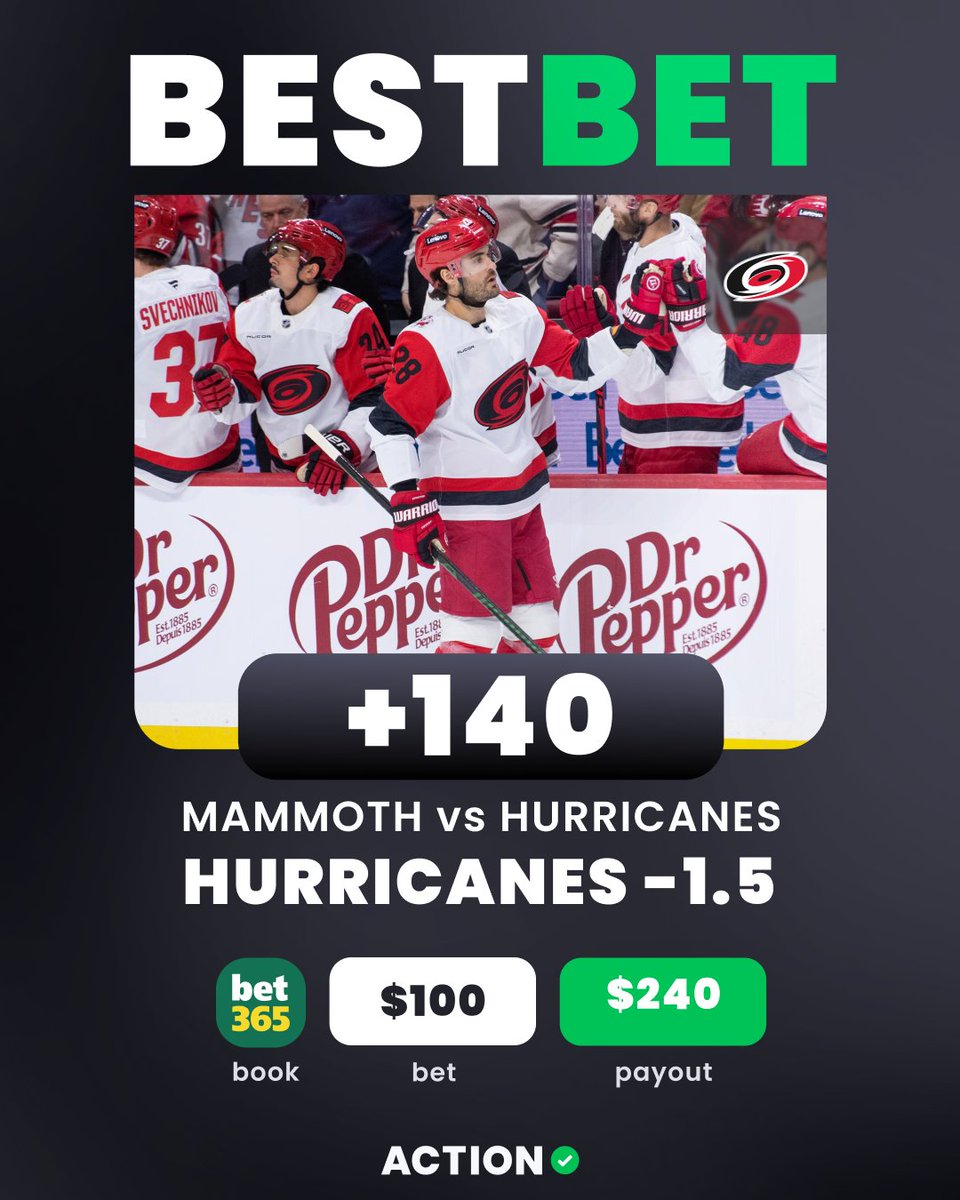 ActionNetworkHQ's tweet image. 🏒MAMMOTH vs HURRICANES BEST BET

🎯Carolina Hurricanes -1.5 (+140)
👇Add directly to your betslip
bit.ly/NHLJan2926

🗣️"Across the ice, Karel Vejmelka is expected to start for the Mammoth. While Vejmelka has been solid, he trails Bussi in both save percentage and