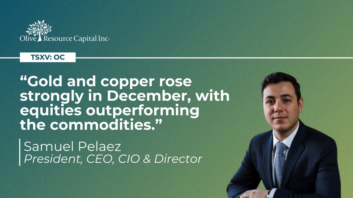 oliveresource's tweet photo. Olive Resource Capital provided an update on its December 2025 investment performance, highlighting continued strength in gold and copper, with equities outperforming the underlying commodities.

🔗 https://t.co/YDH8Ia9NPi 
___
🇨🇦 TSXV: $OC.V

#ResourceInvestment https://t.co/IBulzyKoAP