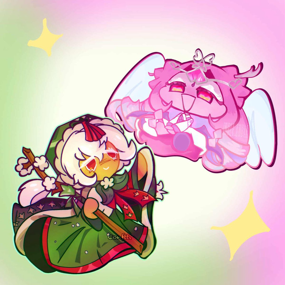 Inbleonble's tweet photo. I’ve currently been obsessed with the traditional Korean outfits for the beast and ancient cookies
So I asked my dear friend @Confttie if she would be down to do an art collab 🥹
And we both drew our little hearts away and made this https://t.co/C7Fbb0EEXQ