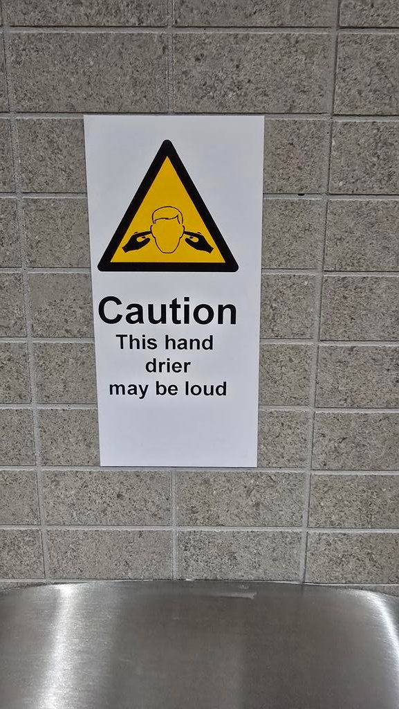 When using hand dryer remember to place fingers in ears.