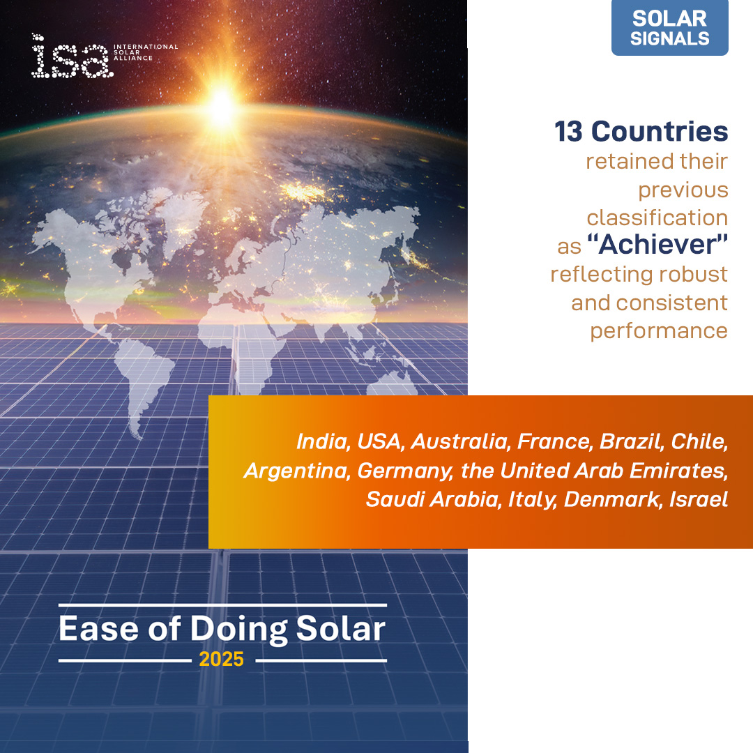 isolaralliance's tweet photo. #SolarSignals #FridayMotivation
🌍 Ease of Doing Solar (EoDS) 2025: Mapping the World’s Solar Readiness
The Achiever countries in 2025 edition continue to demonstrate what effective and resilient energy transition pathways can look like.
In 2025, the top 20 performers continued to be predominantly advanced economies, most notably from the ‘Europe and Others’ region. They represent a large share in both solar installed capacities and energy transition investments, occupying a share of ~80% and ~88%, respectively, among the ISA Member Countries.
Overall, 14 Countries improved their scores in the 2025 edition moving to higher categories, and 13 Countries including India, USA, Australia, France, Brazil, Chile, Argentina, Germany, the United Arab Emirates, Saudi Arabia, Italy, Denmark, and Israel, retained their previous classification as “Achiever” reflecting robust and consistent performance.
📘 Explore more insights and access the full EoDS 2025 Report (Head to Pg 21)👇
https://t.co/AIngatmque
@EYnews | @kanv_garg
#SolarPower #SolarEnergy #ClimateAction #VoicesForSolar #Energy #SolarForAll #AmbitionToAction #Report #SolarJobs #SkillDevelopment #EaseOfDoingSolar #SolarInvestment #CleanEnergy #CleanEnergyTransition