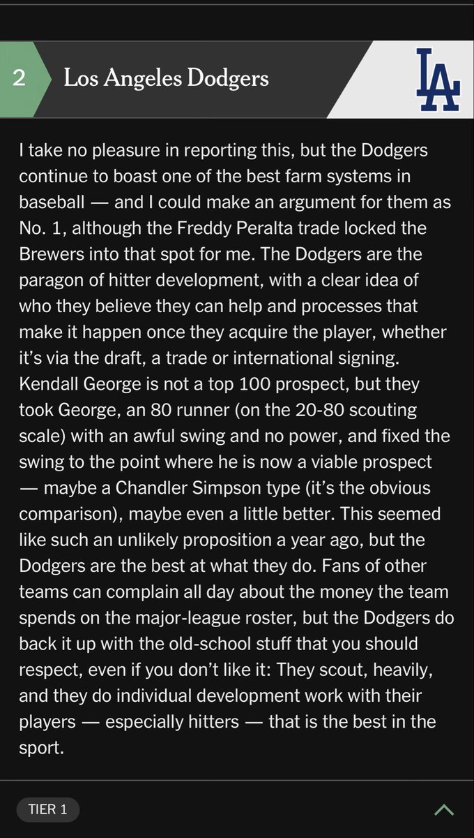 awitrado's tweet photo. Here is Keith’s burb on the Dodgers’ system, again one of the best in the game. https://t.co/DT2xsOuX6F