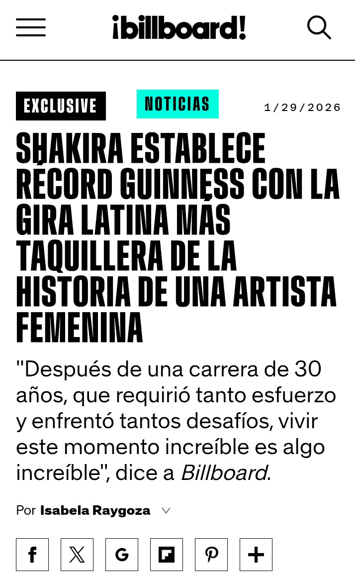 OFICIALMENTE Shakira rompe el Récord con la GIRA FEMENINA LATINA MAS TAQUILLERA DE TODOS LOS TIEMPOS reporta Billboard