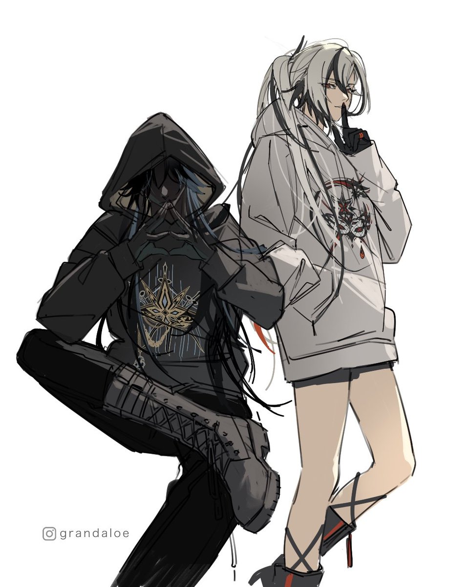 grandaloe's tweet image. Drew street style Arlecchino and Capitano 🙌 Seven days left for my Fatui masquerade hoodies! 
#隊長 #アルレッキーノ