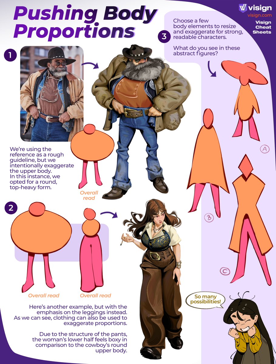 visignacademy's tweet image. Play with body proportions! Exaggerate just a few elements, and see your characters become more unique. 
Try out these templates!
#visigncheatsheet #characterdesign #stylizedcharacters #characterdesigntips