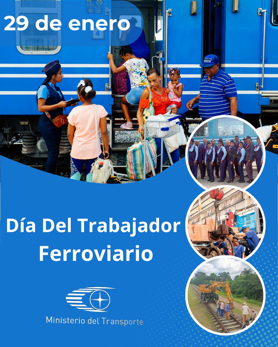 Este 29 de enero celebraremos el 51 Aniversario del #DíaDelTrabajadoreFerroviario, fecha en la que se concluyó el primer tramo de la línea Central y el Comandante #FidelCastro, operó una locomotora como inauguración. Nuestro reconocimiento a todos los ferroviarios cubanos.