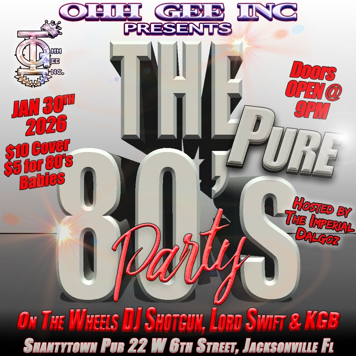 DALGOZ's tweet photo. TOMORROW NIGHT FRIDAY JANUARY 30TH AT THE WORLD FAMOUS SHANTYTOWN PUB 22 W. 6TH  STREET DOWNTOWN DUVAL 
THE PURE 80S PARTY!!!!
ALL 80S BABIES GET IN AT HALF PRICE!!! https://t.co/bEsUrcR9Sk
