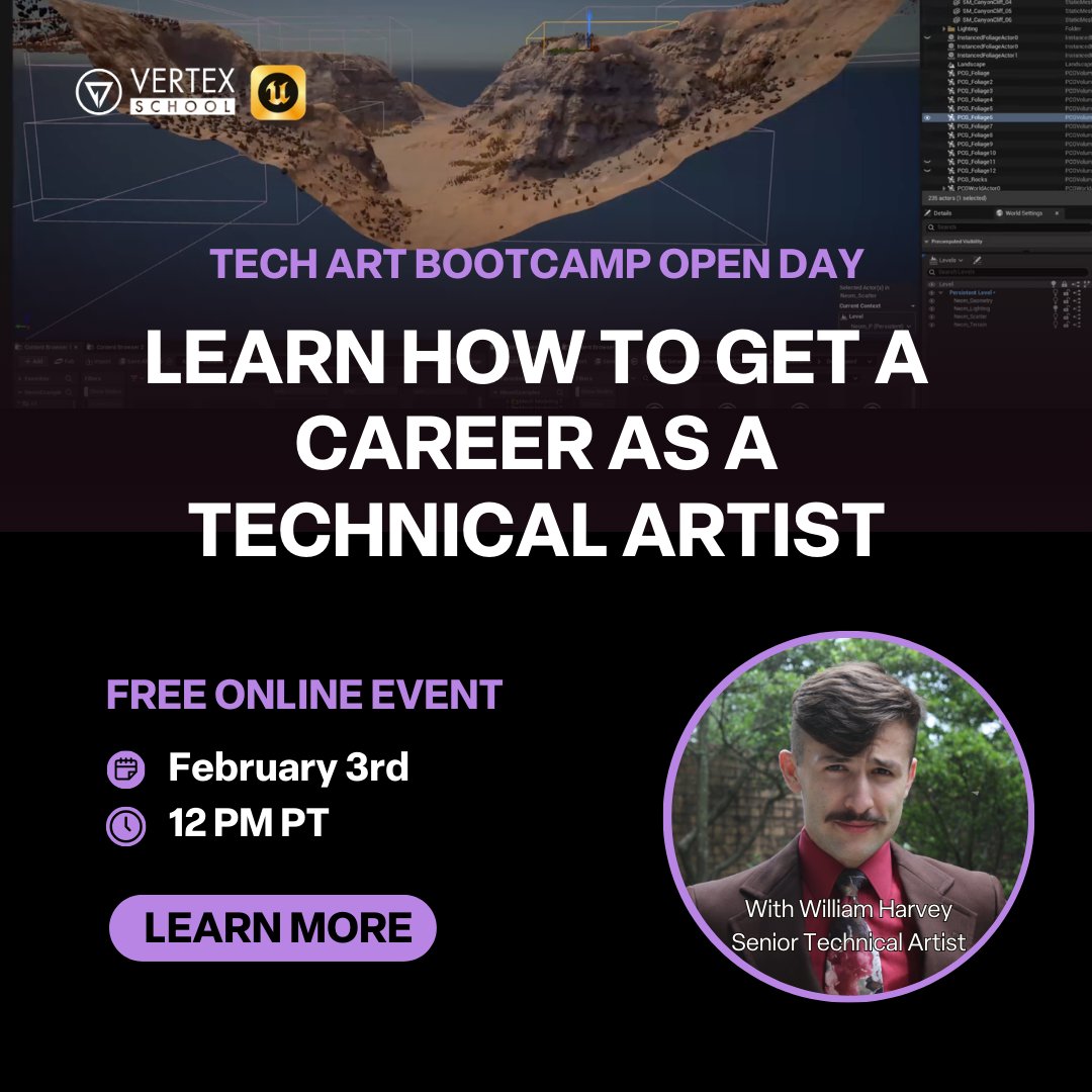 Tech Art Bootcamp Open Day! 🤩

Save your spot here: vertexschool.com/tech-art-bootc….

#techart #techartist #technicalart #gameart #gamedev #gamedevelopment #environmentart #3dart #vfxartist #unrealengine #ue5 #vertexschool